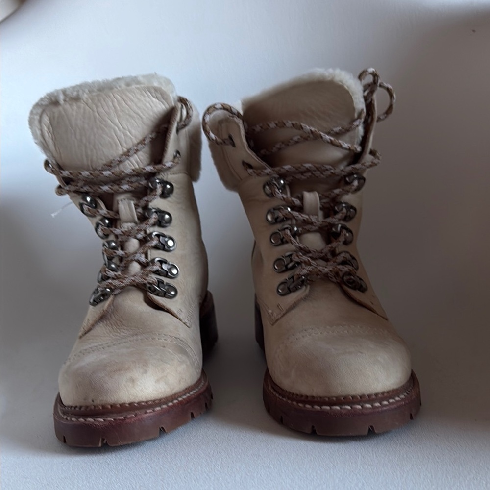 Frye Cream Combat Boots with Sturdy Tread